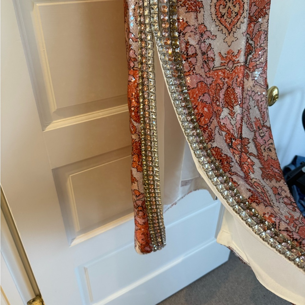 cinq a sept Coral and Blush Sequin Beaded Sleeveless Dress - Picture 4 of 9